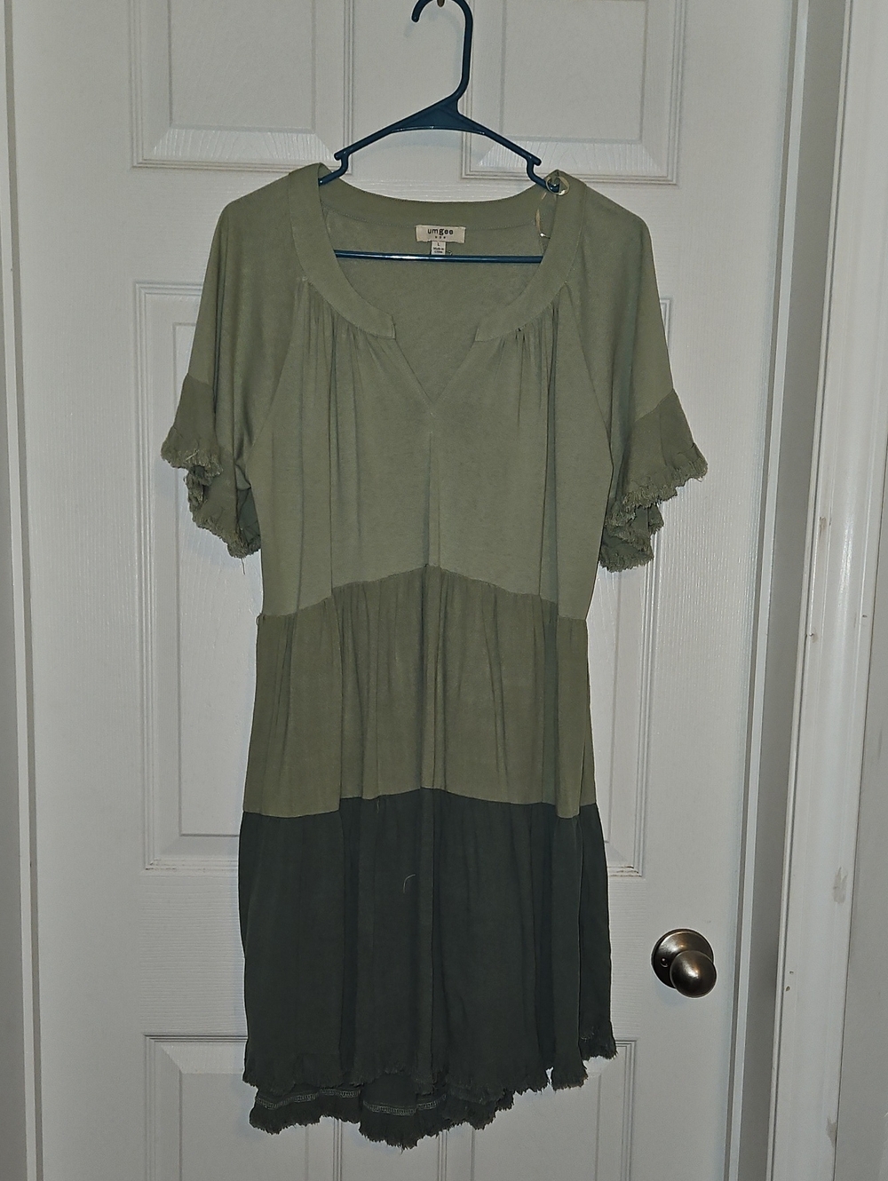 Umgee Olive Green Button-Front Tiered Dress